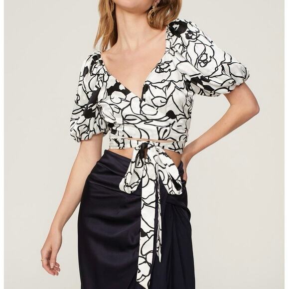 RONNY KOBO Zano Top Floral Noir Print Wrap Crop Puff Sleeve Tie Front Revolve 6 - Picture 2 of 7